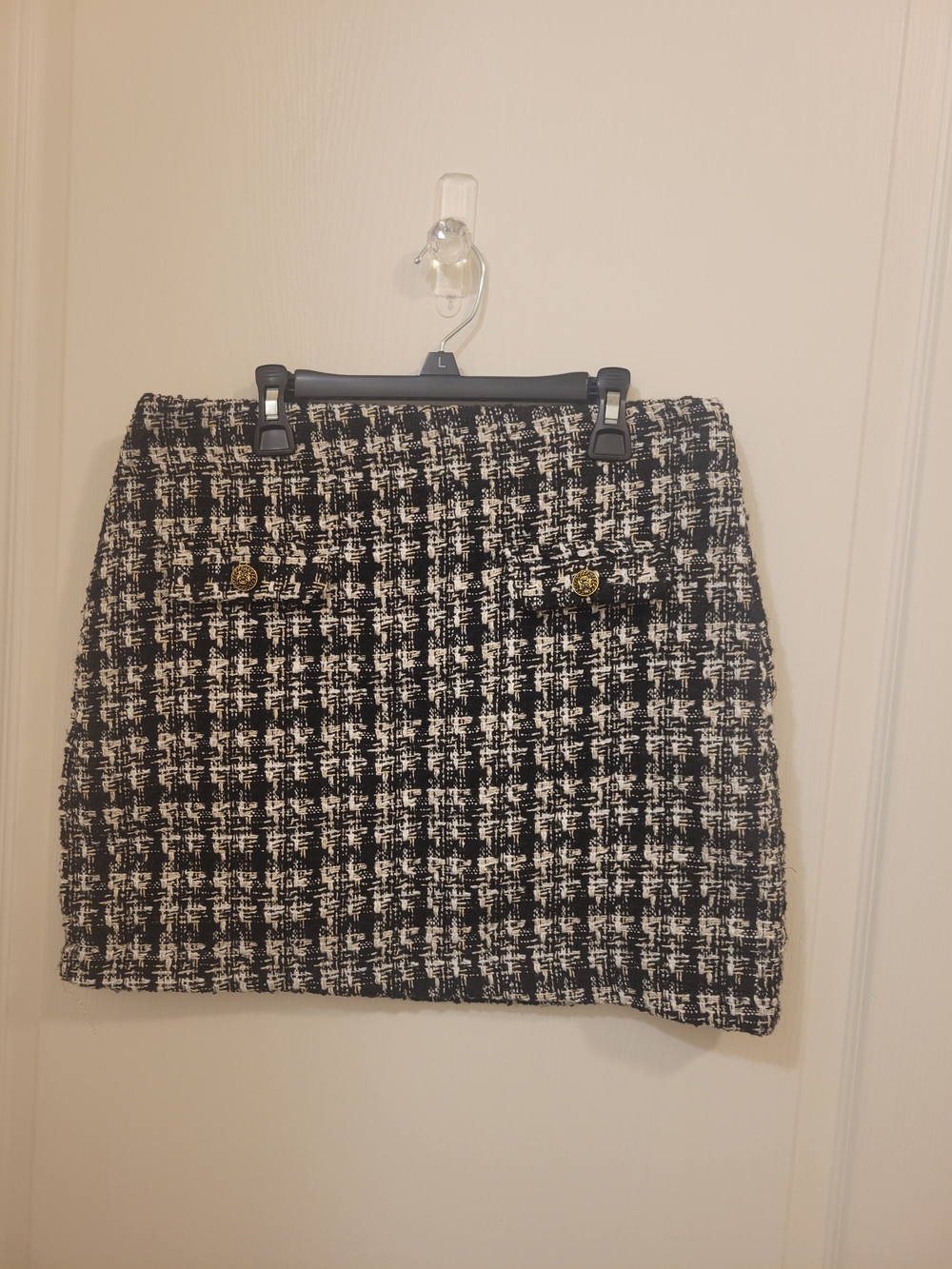Blu Pepper Black and White Tweed Mini Skirt with Gold Buttons